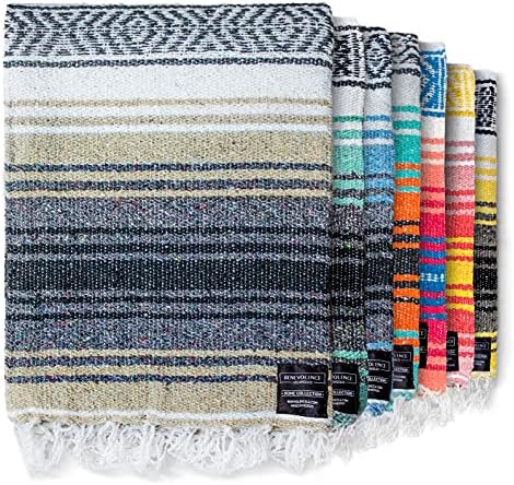 Benevolence LA Authentic Handwoven Mexican Blanket | Yoga Blankets, Outdoor, Picnic, Beach, Camping | Equestrian Saddle | Serape 50x70 inches - Sand, Pack of 1