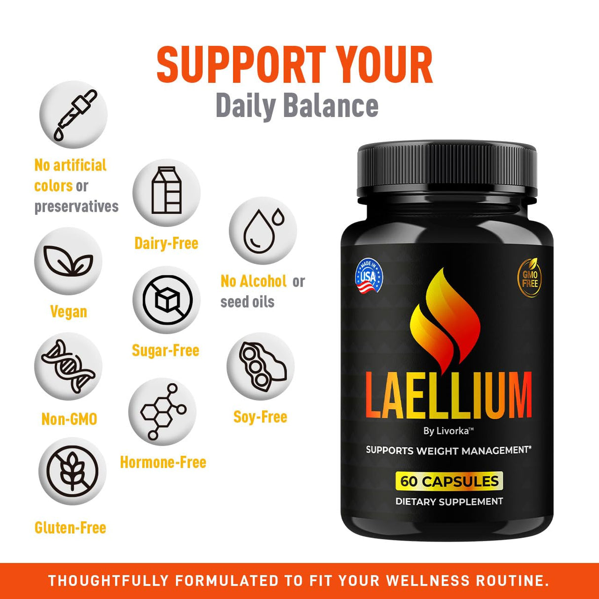 Laellium Pills - Advanced Daily Formula All Natural Ingredients, Laellium Supplement Capsules, Premium Support Maximum Strength for Overall Health & Wellness, 60 Capsules for 1 Month