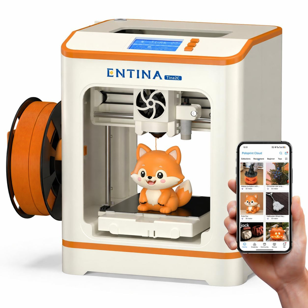 Entina Tina2C 3D Printer for Beginners, Fully Assembled Starter Mini 3D Printer, Start in 8 Mins, App & WiFi Control, Auto Leveling, 3500+ Model Library, 25+ Creative DIY Modules for STEM, Home