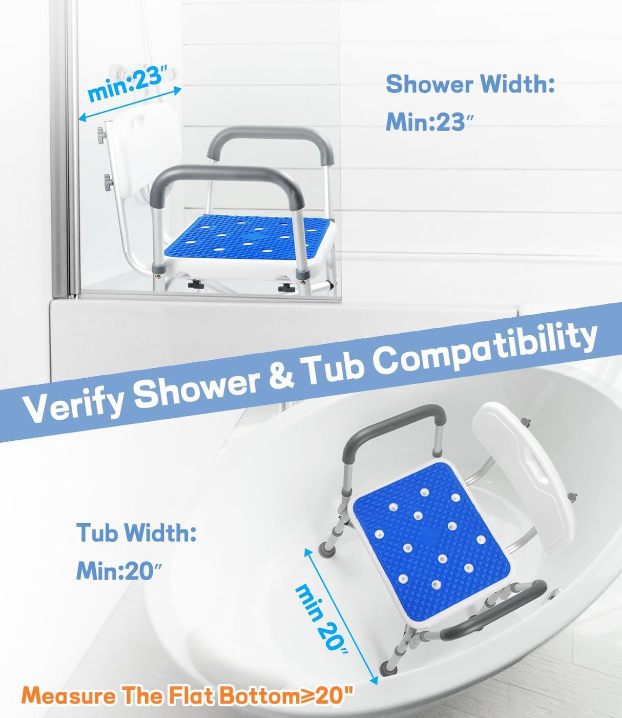 TABEKE Shower Chair for Inside Shower, FSA/HSA Eligible 500lb Compact Shower Chair with Backrest & Padded Armrest, Height Adjustable Shower Bench W.Suction Cups, Shower Seat for Elderly and Disabled