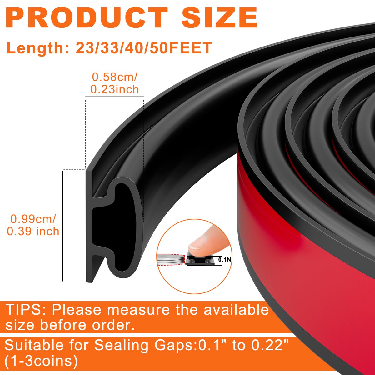 Black Rubber Weather Stripping Door Seal Strip, D Shape Door Rubber Weather Seal Strip, SelfAdhesive Weatherstripping Soundproofing Doors Sealing Strip for Windows (50 feet, Black)