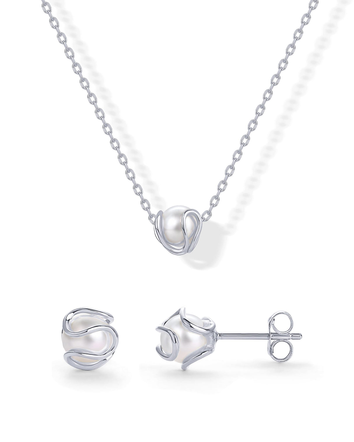 PAVOI Pearl Pendant Stud Earring Set for Women, White Gold, Size 6.8MM, W