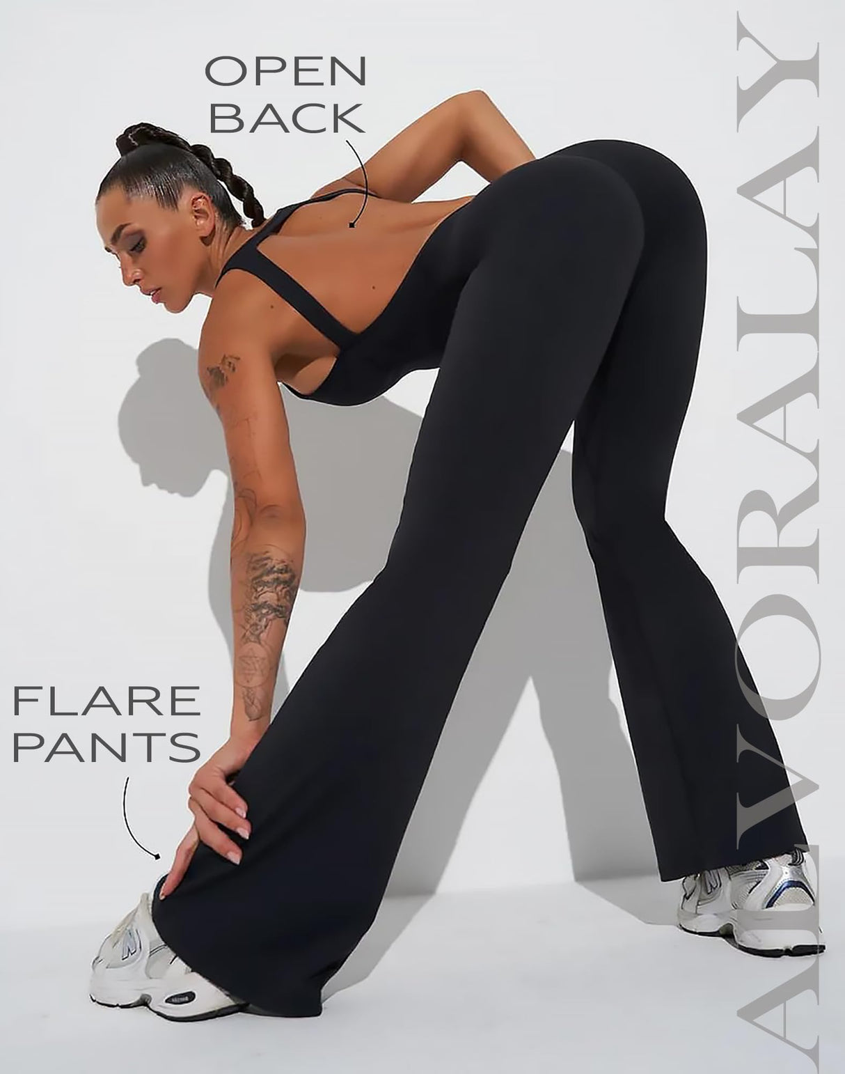 ALVORALAY Women's Flare Jumpsuit with Bra Tummy Control Workout Outfit Sleeveless Backless Bodysuit (Black, Medium)