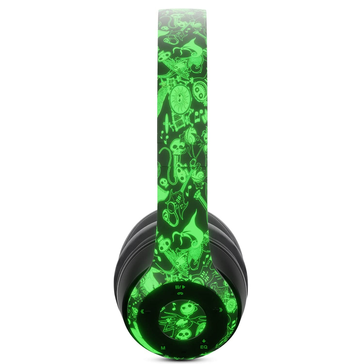 iJoy Disney Nightmare Before Christmas Glow in The Dark Bluetooth Headphones Over Ear, Wireless and Wired Foldable Headset Built-in Microphone - Tim Burton Jack Skellington & Sally - Adults Kids