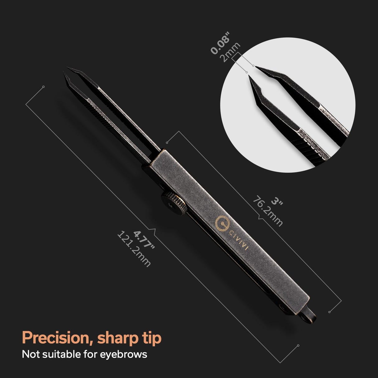 CIVIVI Precision Tweezers for Splinters, Retractable Keychain Tweezers for Men Women EDC Carry, Tac-N-Tweeze Tweezers with Leather Sheath Designed By Bob Terzuola C19062B-A