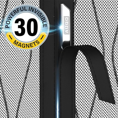 AUGO Garage Door Screen Magnetic Closure - Garage Screen Doors for 1 Car Garage Pull Down - Magnetic Screen Door Mesh - Heavy Duty Weighted Bottom- Pet & Kid Friendly - Keep Open Feature - 8' x 7'