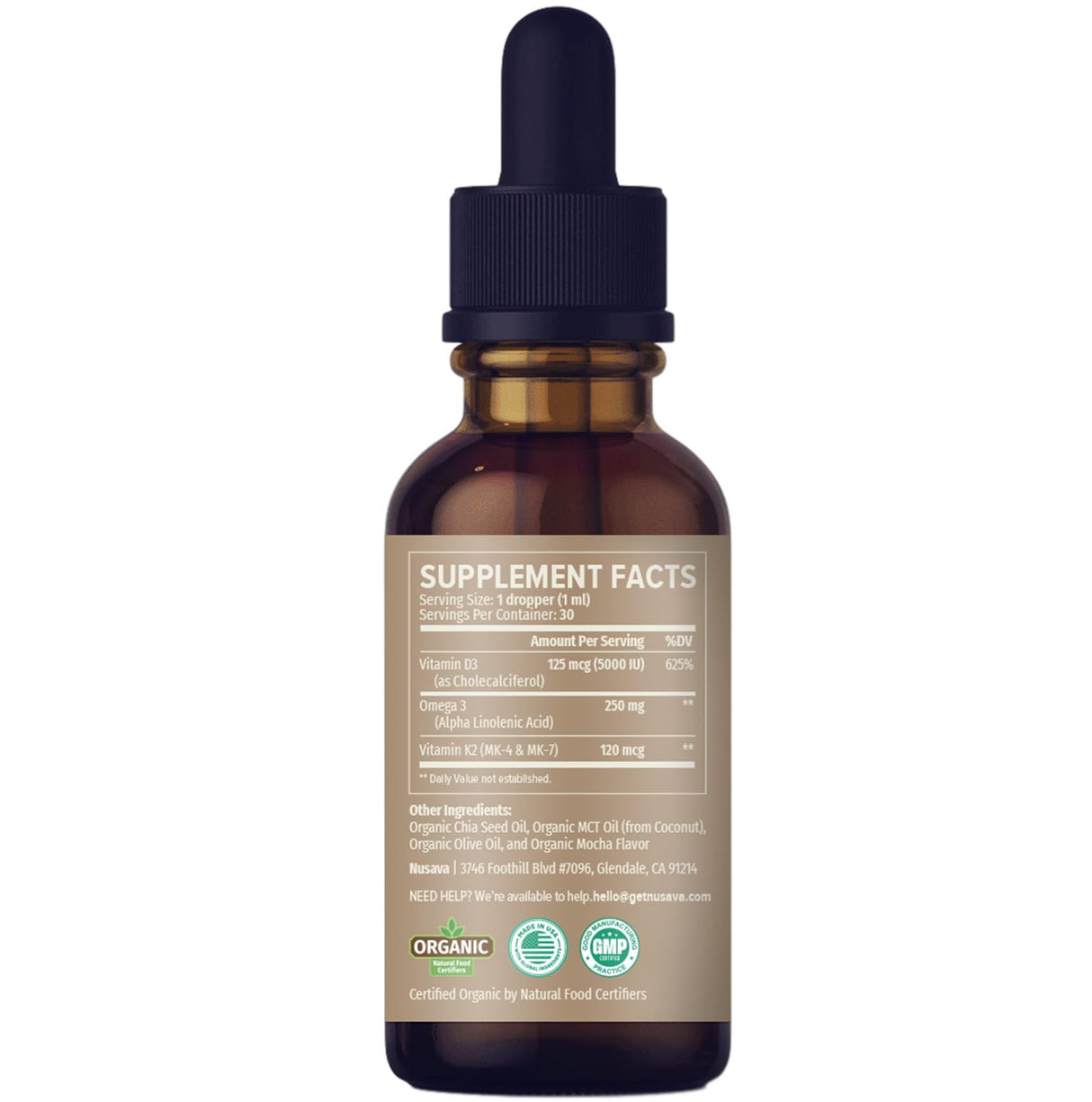 (2 Pack) Organic Vitamin D3 K2 Drops with MCT Oil Omega 3, 5000 IU, Maximum Strength Vitamin D Liquid, No Fillers, Non-GMO Liquid D3 for Faster Absorption and Immune Support (Mocha, 2 Fl Oz)