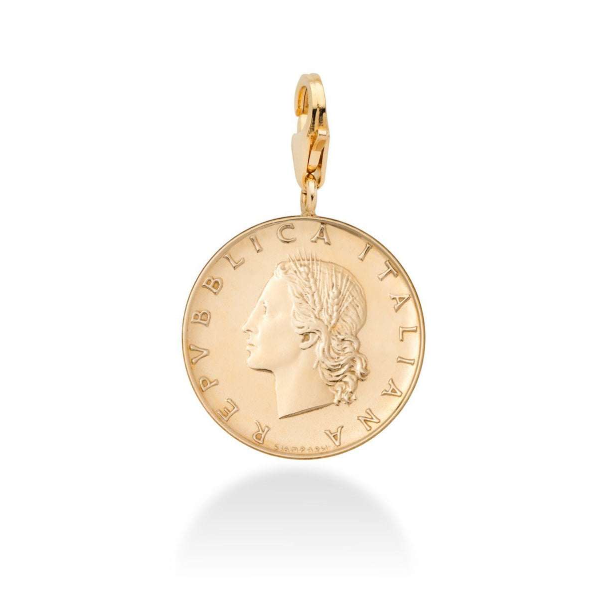 Miabella 18K Gold Plated 925 Sterling Silver Genuine Italian 20-Lira Coin Dangle Medallion Charm Pendant for Bracelet Necklace Women Men 925 Made in Italy