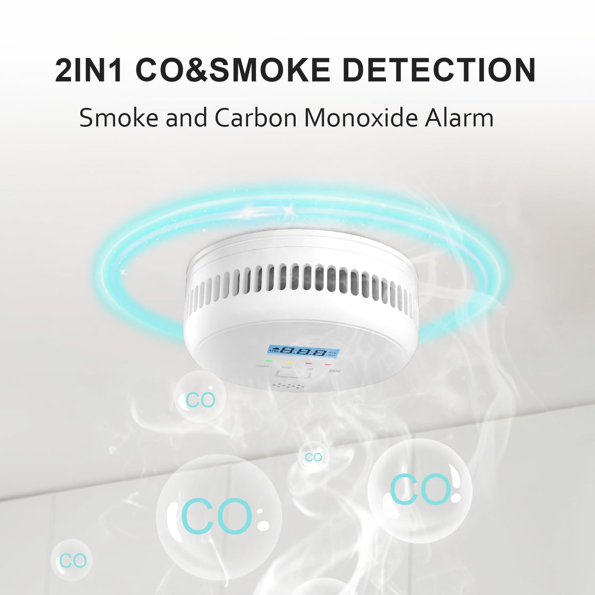 Smoke and Carbon Monoxide Detector Alarm Combo, Combination Carbon Monoxide Gas Detector Smoke Fire Alarm 2AA Battery Powered, Digital Display and Sound Light Alarm for Home, Bedroom, Kitchen