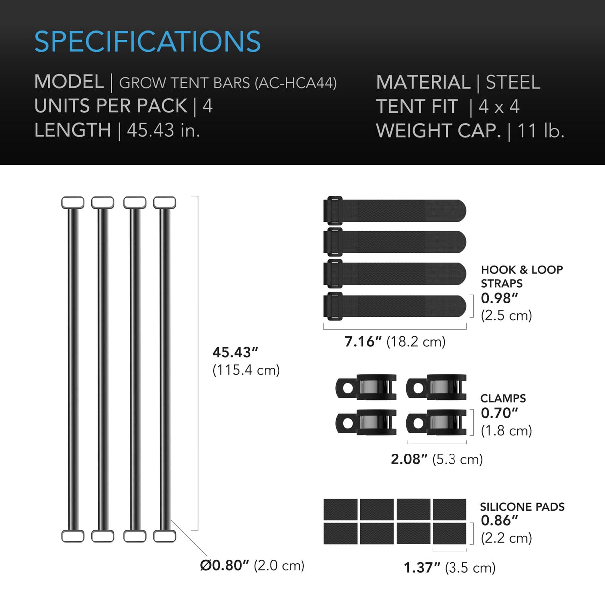 AC Infinity Grow Tent Mounting Bars 4x4', Support Pole Steel Hanging Bars, High CFM Kit for 4x4 Indoor Grow Tents