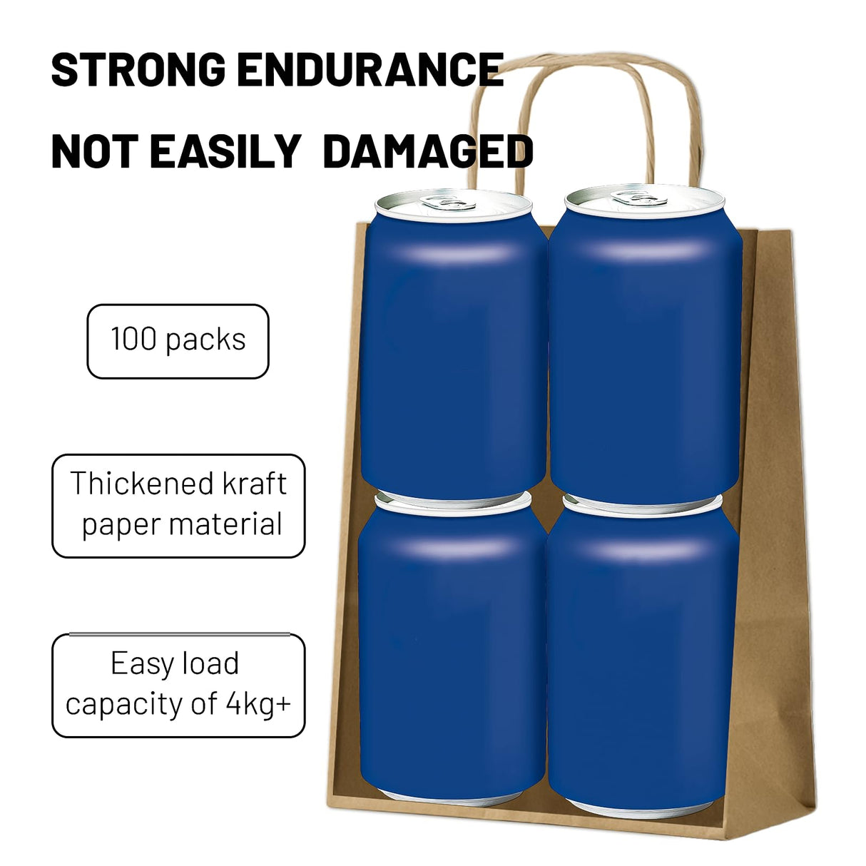 Gift Bags 8.25"X5.9 "X3.15" 100pcs Brown Kraft Paper Bag with Handles for Small Business Christmas Bulk, Wedding, Party Favor, Shopping, Lunch, Halloween Trick-or-Treat Bags