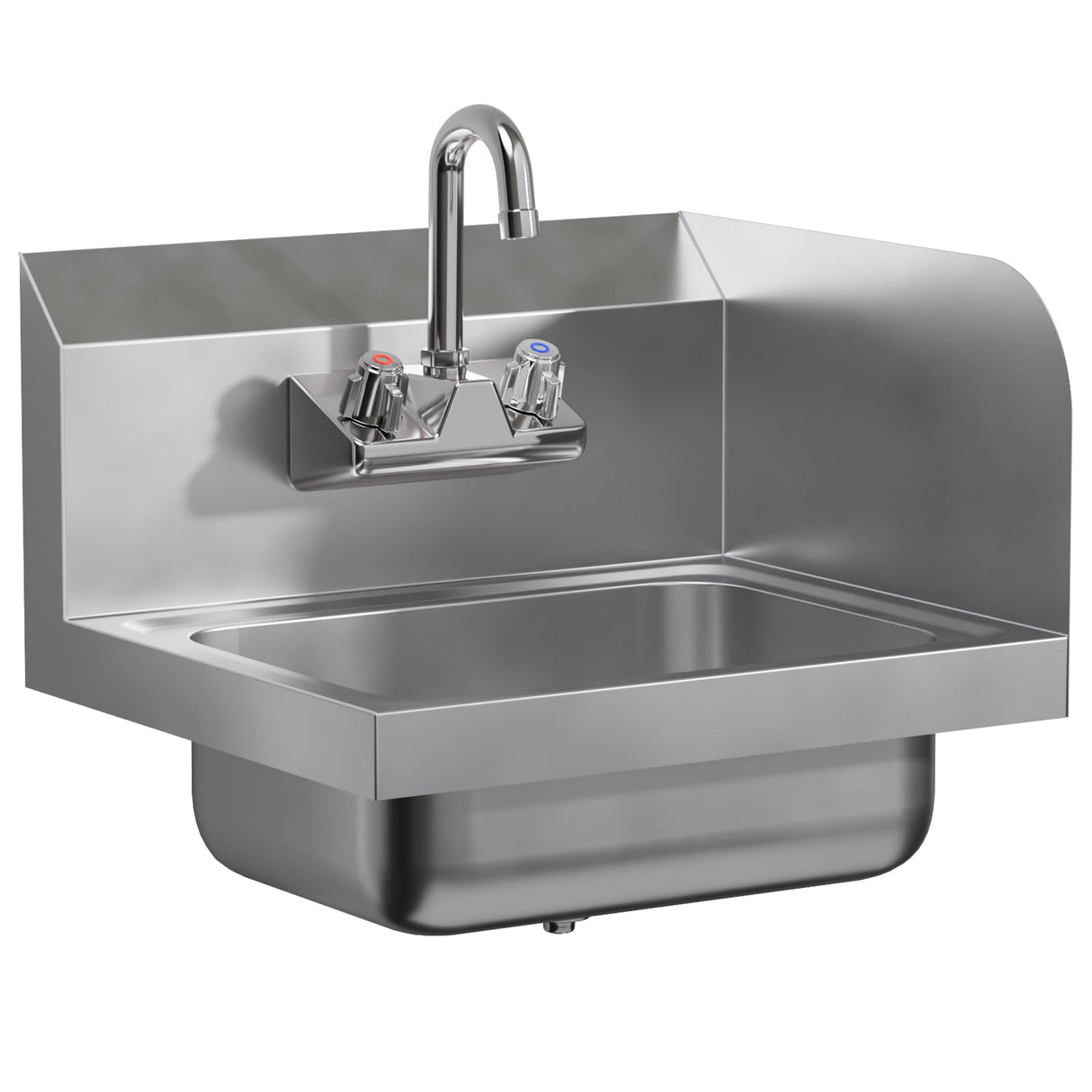 AmGood Stainless Steel Wall Mount Hand Sink with Faucet and Right Sidesplash 17" x 15" | NSF Commercial Hand Washing Basin For Restaurant, Kitchen and Home | Bowl Size: 10" x 14"