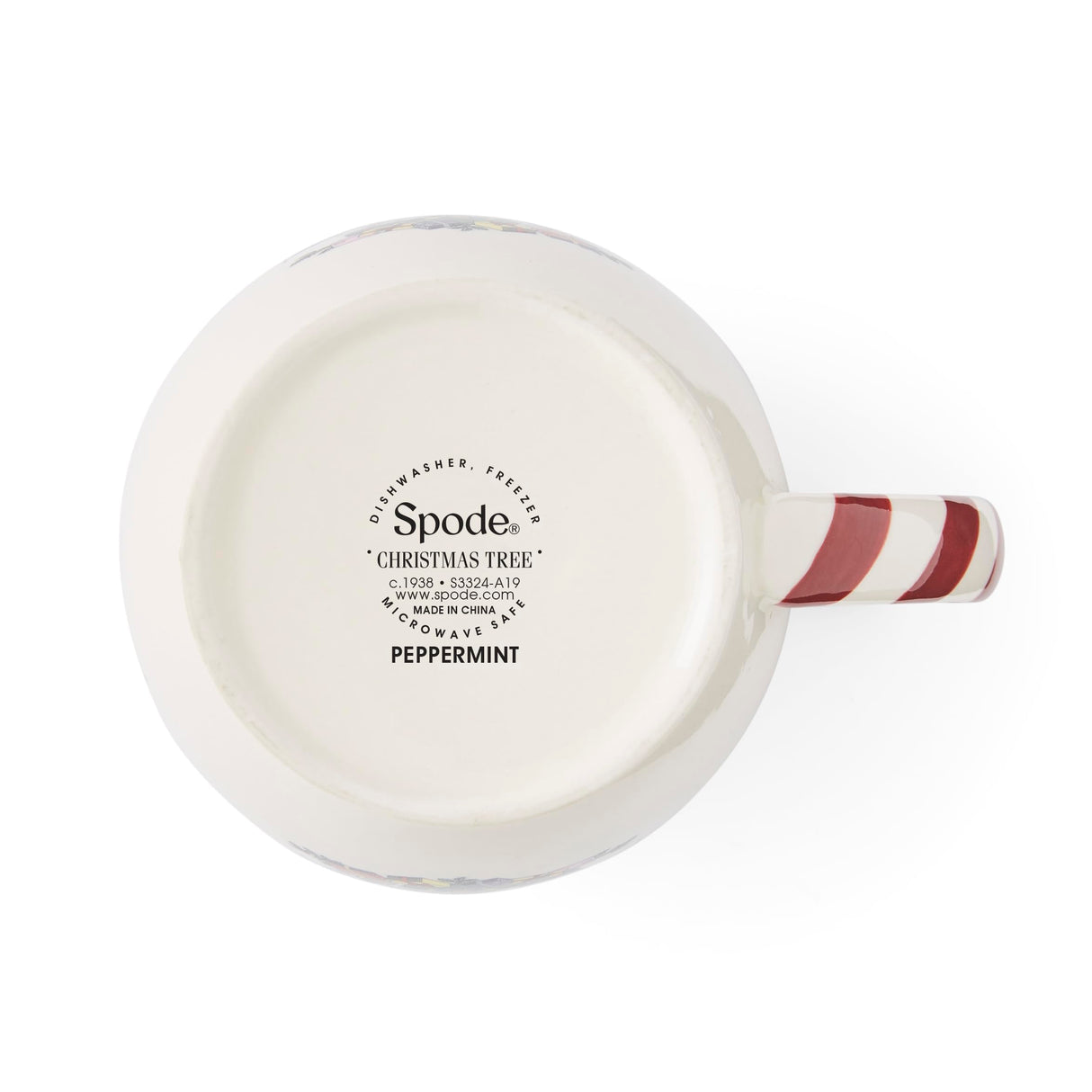 Spode Christmas Tree 14 oz Holiday Mugs (Set of 4) - Festive Coffee Cups with Peppermint Candy Cane Handle, Stoneware Christmas Drinkware Ideal for Hot Cocoa, Holiday Tea & Winter Beverages