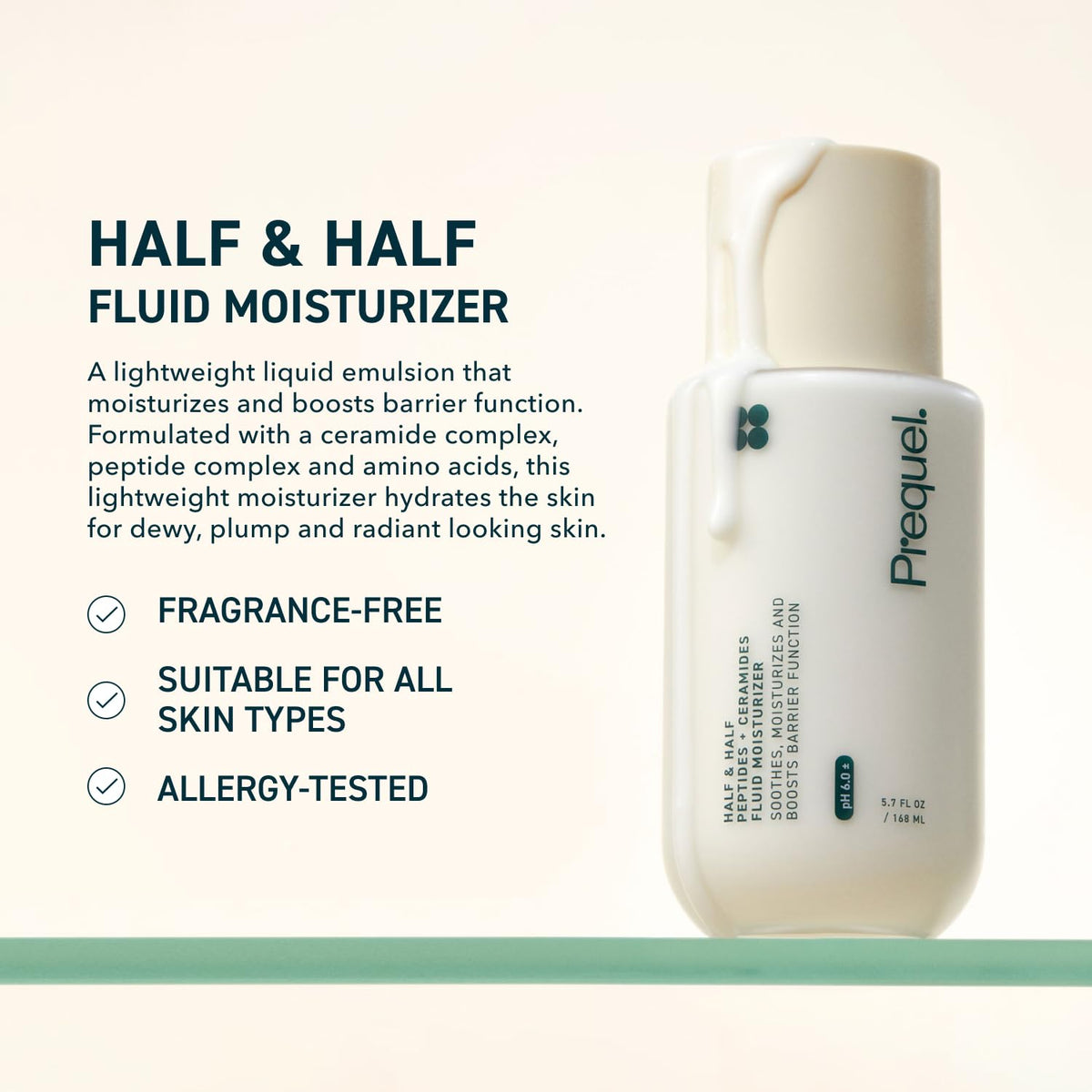 Prequel Skin Hydrating Moisturizer Face Cream, Ceramide Peptide Lotion