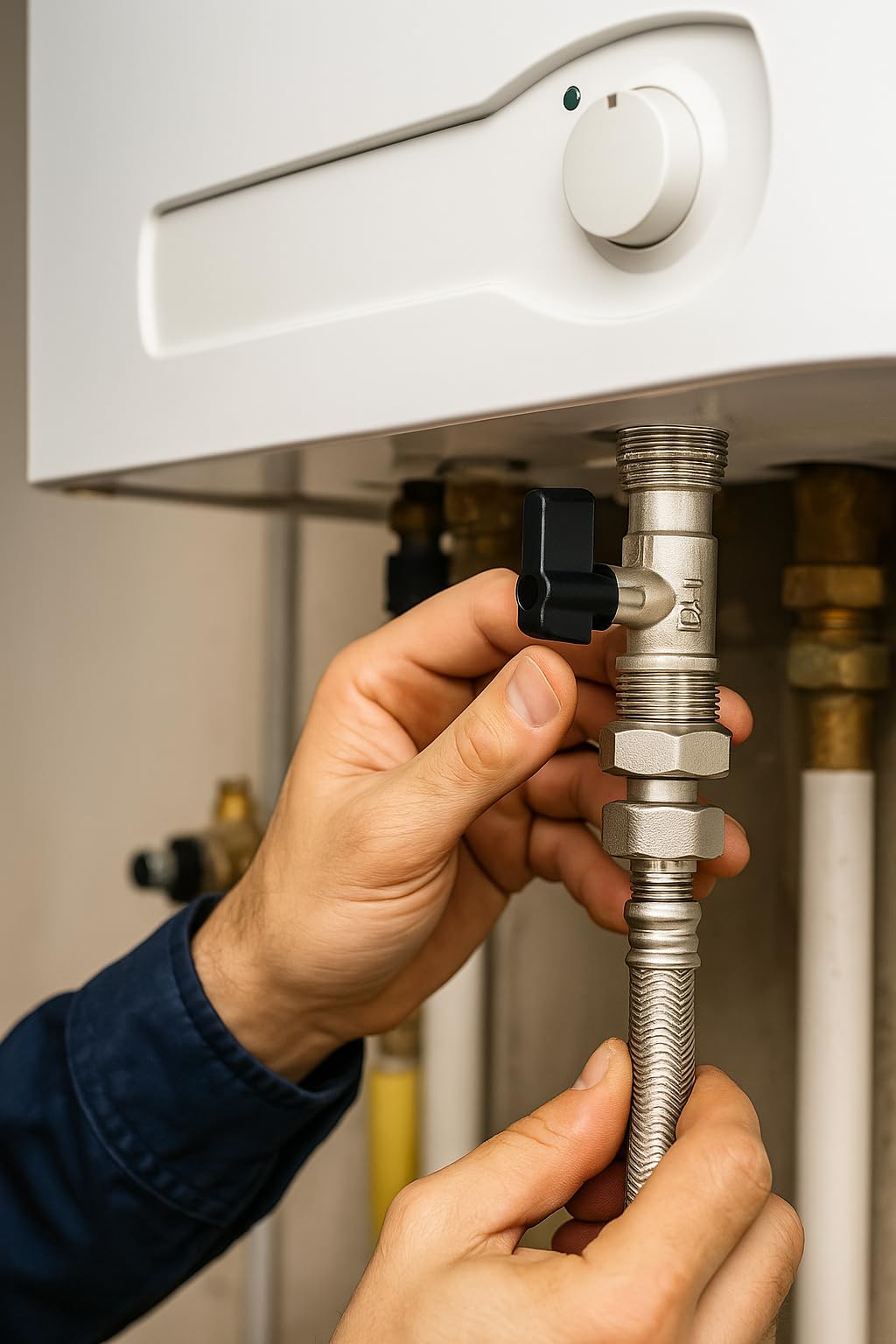 Kudos-Trading 15mm Central Heating Filling Loop Kit – Flexible Braided Hose with Isolation Valves & Double Check Valve – Combi Boiler Water Refill Pipe – WRAS Approved