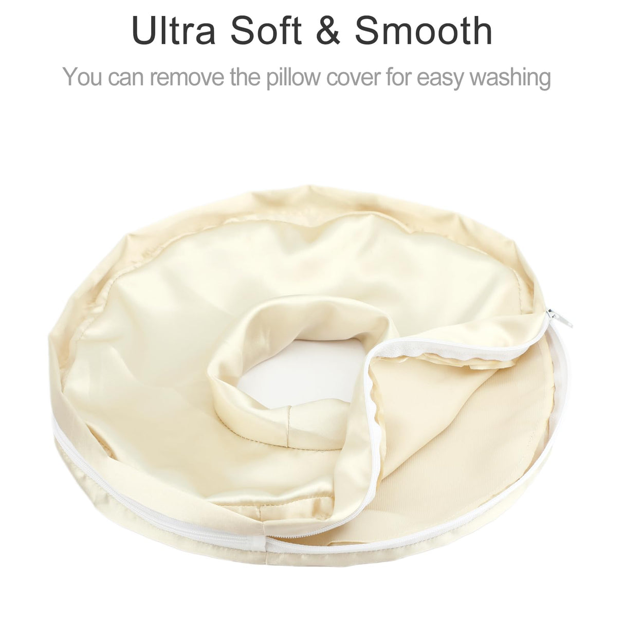 Washable Silky Satin Ear Piercing Pillow with Removable Pillowcase Smooth Cooling Donut Pillows Hole for Ear Pain Relief CNH Sleeping Pressure Sore Side Sleepers Ear Guard Protector, Champagne