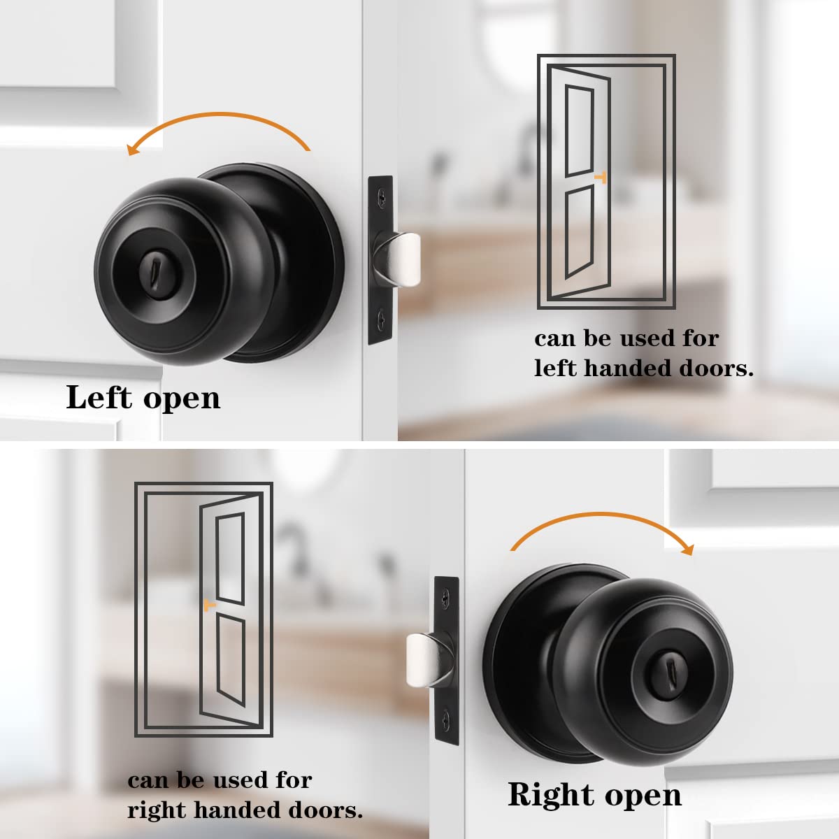 Probrico Gold Interior Door Knobs for Bedroom Bathroom, Polished Brass Privacy Door Knob Keyless Door Lock with Round Ball Knob, 8 Pack