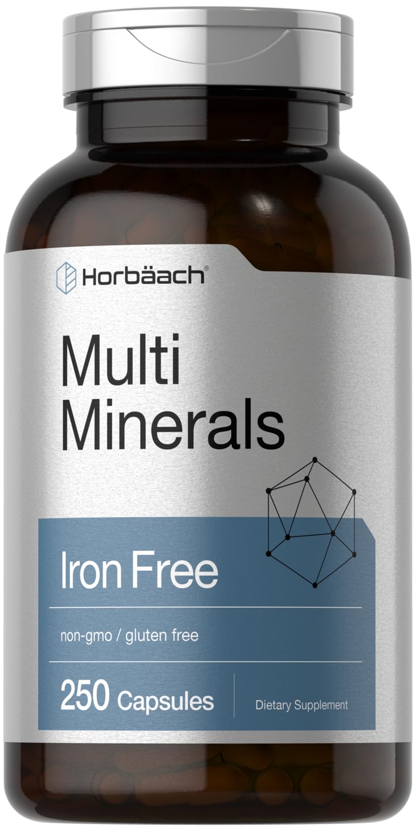 Horbäach Multi Minerals Supplement | 250 Capsules | Iron Free | Daily Mineral Complex for Men and Women | Non-GMO & Gluten Free