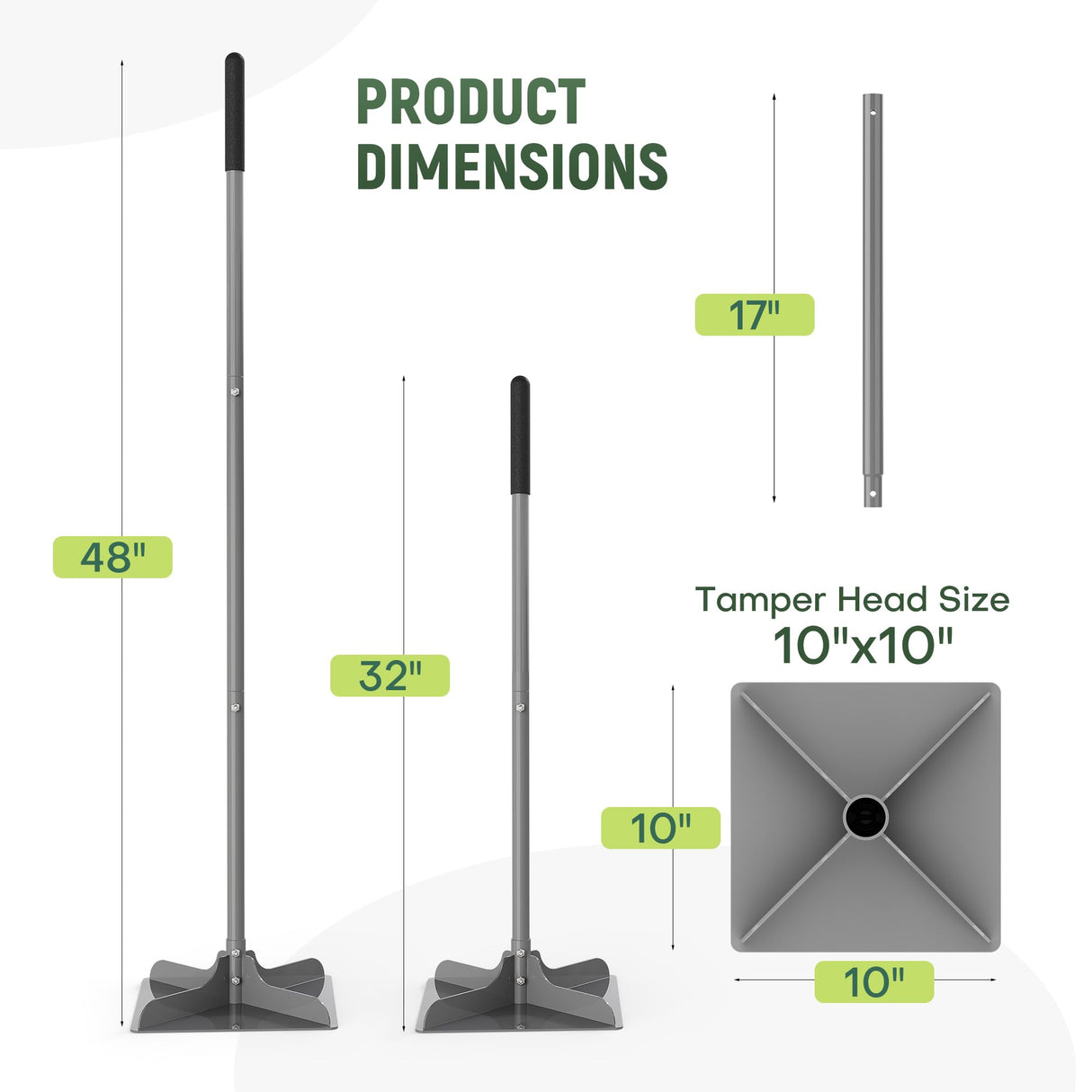 ARPEAK 10"×10" Steel Hand Tamper, 48" Adjustable Handle Manual Soil Compactor & Dirt Tamper Tool for Landscaping, Yard, Gravel, Asphalt, Driveway, Garden, Ground Leveling