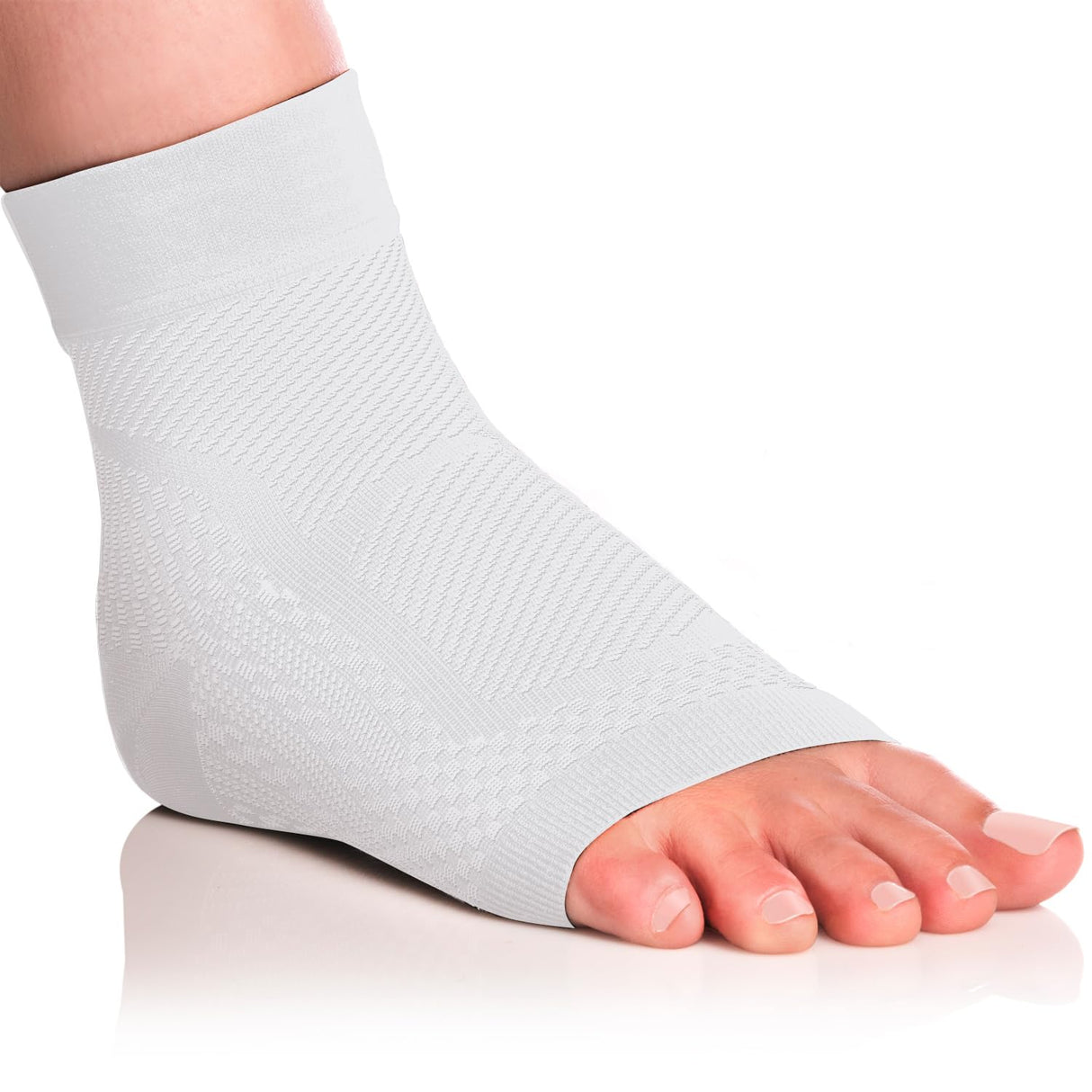 TechWare Pro Ankle Brace Compression Sleeve - Relieves Achilles Tendonitis, Joint Pain. Plantar Fasciitis Foot Sock with Arch Support Reduces Swelling & Heel Spur Pain. (White/White L/XL)