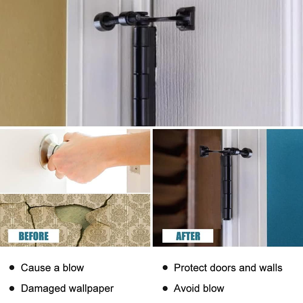 48Pack Hinge Pin Black Door Stopper, Adjustable Heavy Duty Hinge Pin Door Stop with Black Rubber Bumper Tips