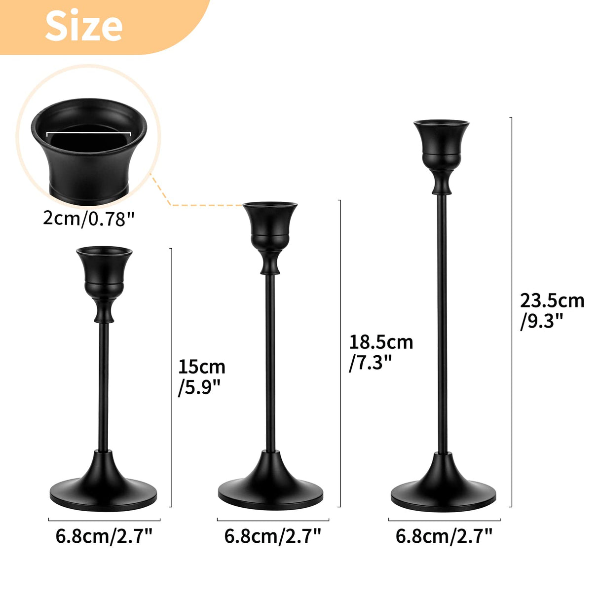 Nuptio Black Candle Holder Candlestick Holders Candle Sticks Holder Tapered Candle Holder Gothic Taper Candle Holders for Halloween Christmas Party Mantel Dinner Home Decoration 2 Sets(6 Pcs)