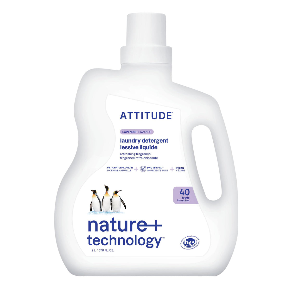ATTITUDE Liquid Laundry Detergent, EWG Verified, HE Compatible, Plant-Based & Vegan, Natural Laundry Soap, Lavender Scent, 40 Loads, 67.6 Fl Oz