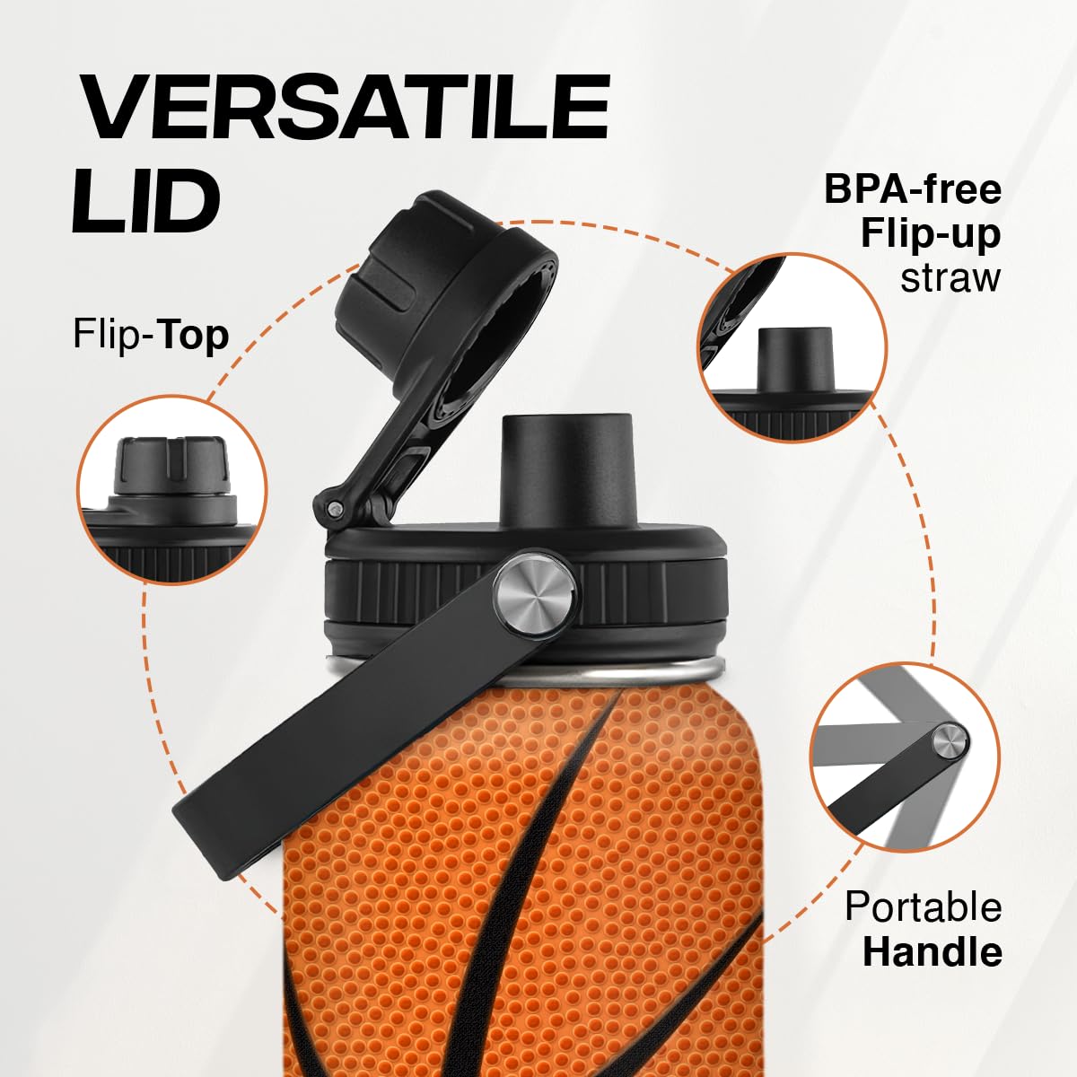 Basketball Water Bottle 32oz Stainless Steel Insulated Bottles for Men Women Sports Lovers Fan Players Coach - Basketball Gifts for Birthday Christmas