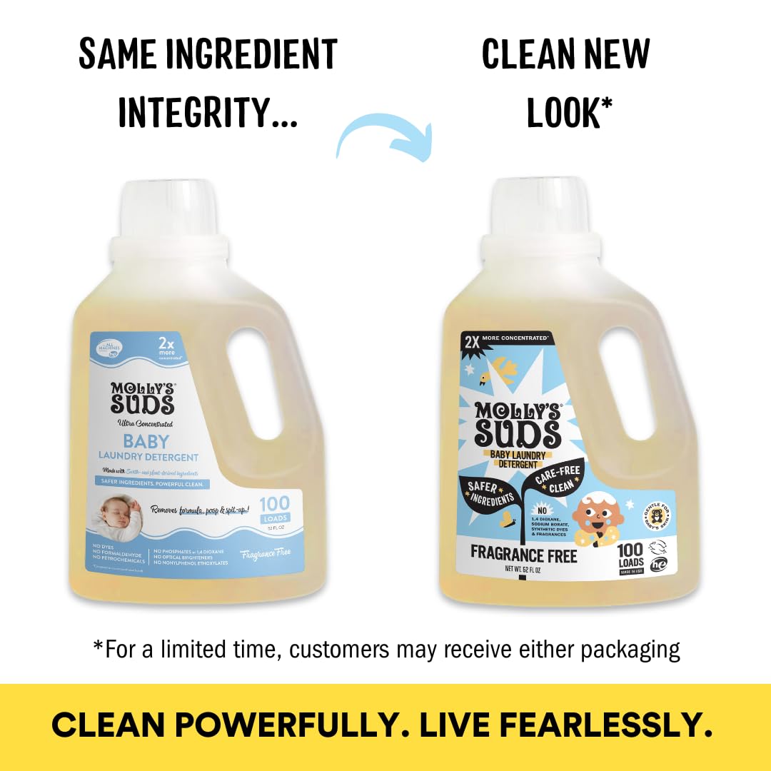 Molly's Suds Baby Liquid Laundry Detergent | Removes Formula, Poop & Spit-Up Stains | Extra Gentle for Infants, Babies, Toddlers (Fragrance Free, 200 Loads)