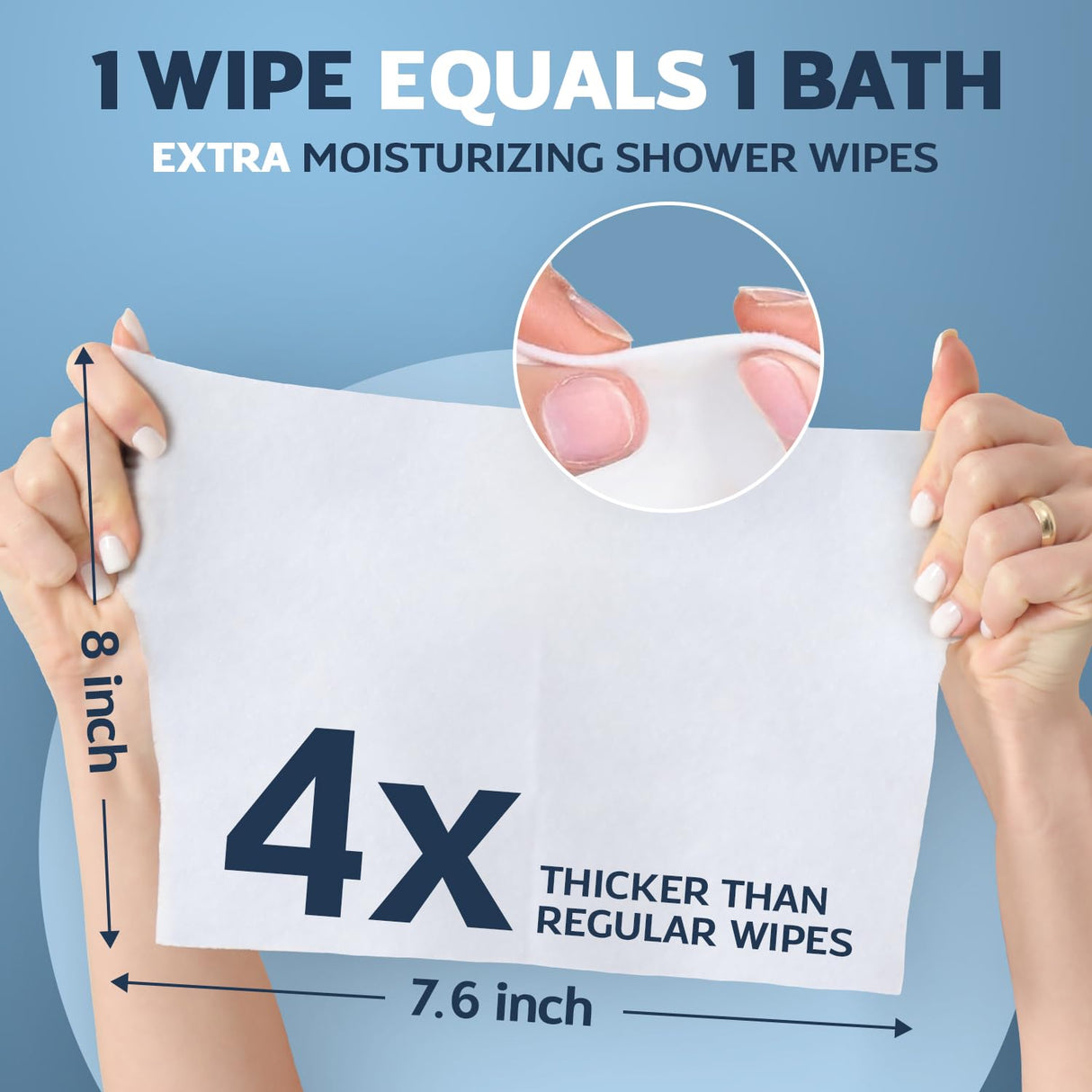 100 XL Body Wipes for Adults Ultra Thick Bathing No Rinse - Microwaveable Shower Wipes, Bath Wipes with Moisturizing Aloe Vera and Vitamin E, 7.8” x 8” In - 10 Packs of 10