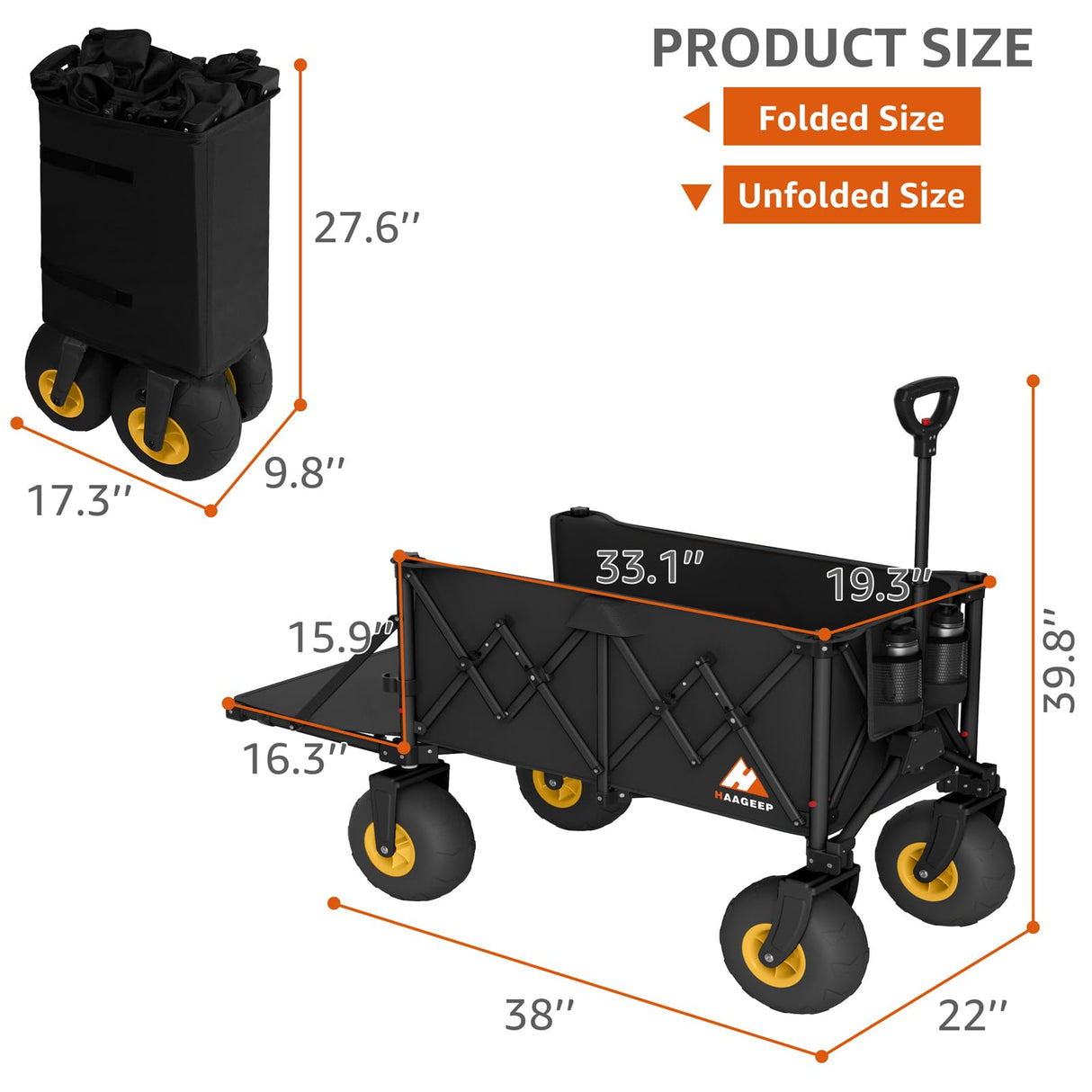 Heavy Duty Beach Wagon with Big Wheels for Sand, 10" Wheel Collapsible Wagons Foldable Large Wagon Cart Folding All Terrain for Camping