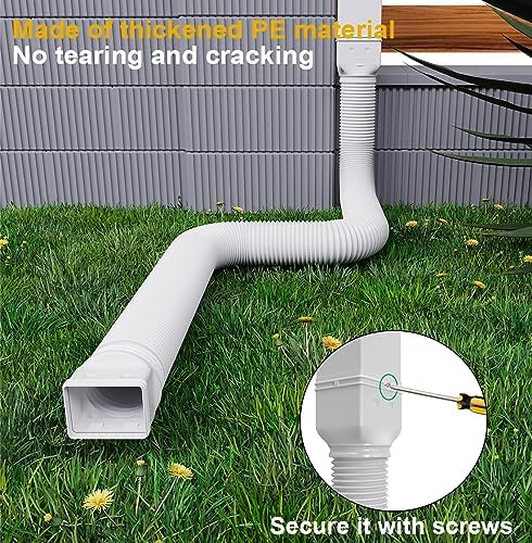 Rain Gutter Downspout Extensions, Downspout Extender for Rainwater Drainage Flexible, Down Spout Drain Extension Pipe and Extendable from 21 to 66 Inches (2 Pack, White)