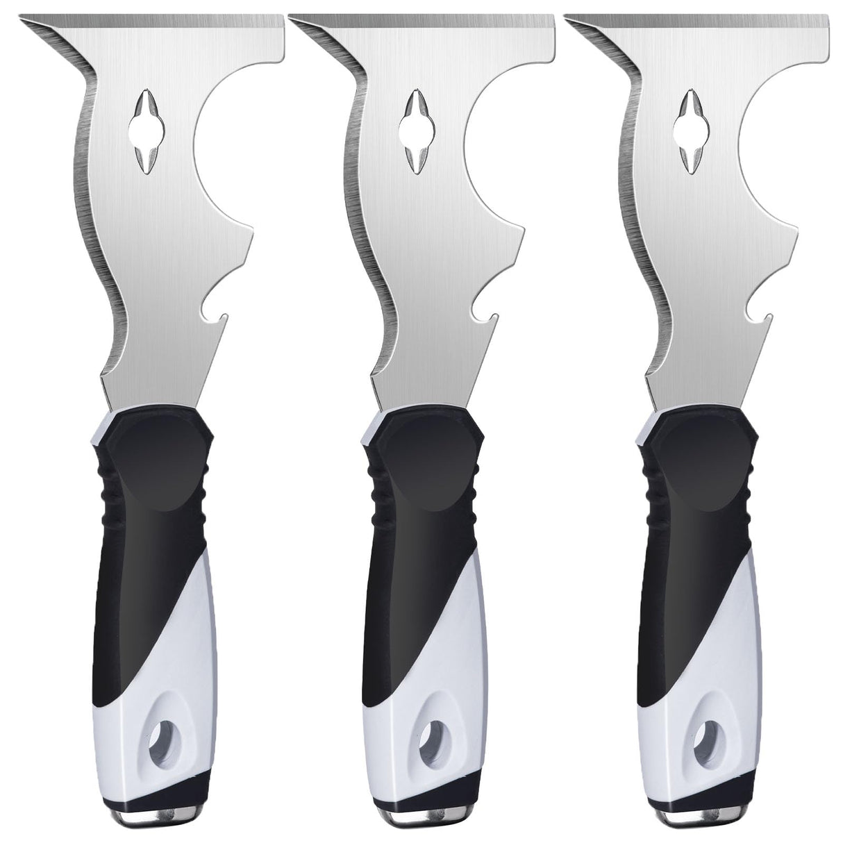 Mister Rui Paint Scraper, 3 Pack Multi Use Paint Tools Putty Knife 10 in 1, Paint Scraper Tools for Painting, Metal Scraper with Hammer End, Taping Knife, Spackle Tool