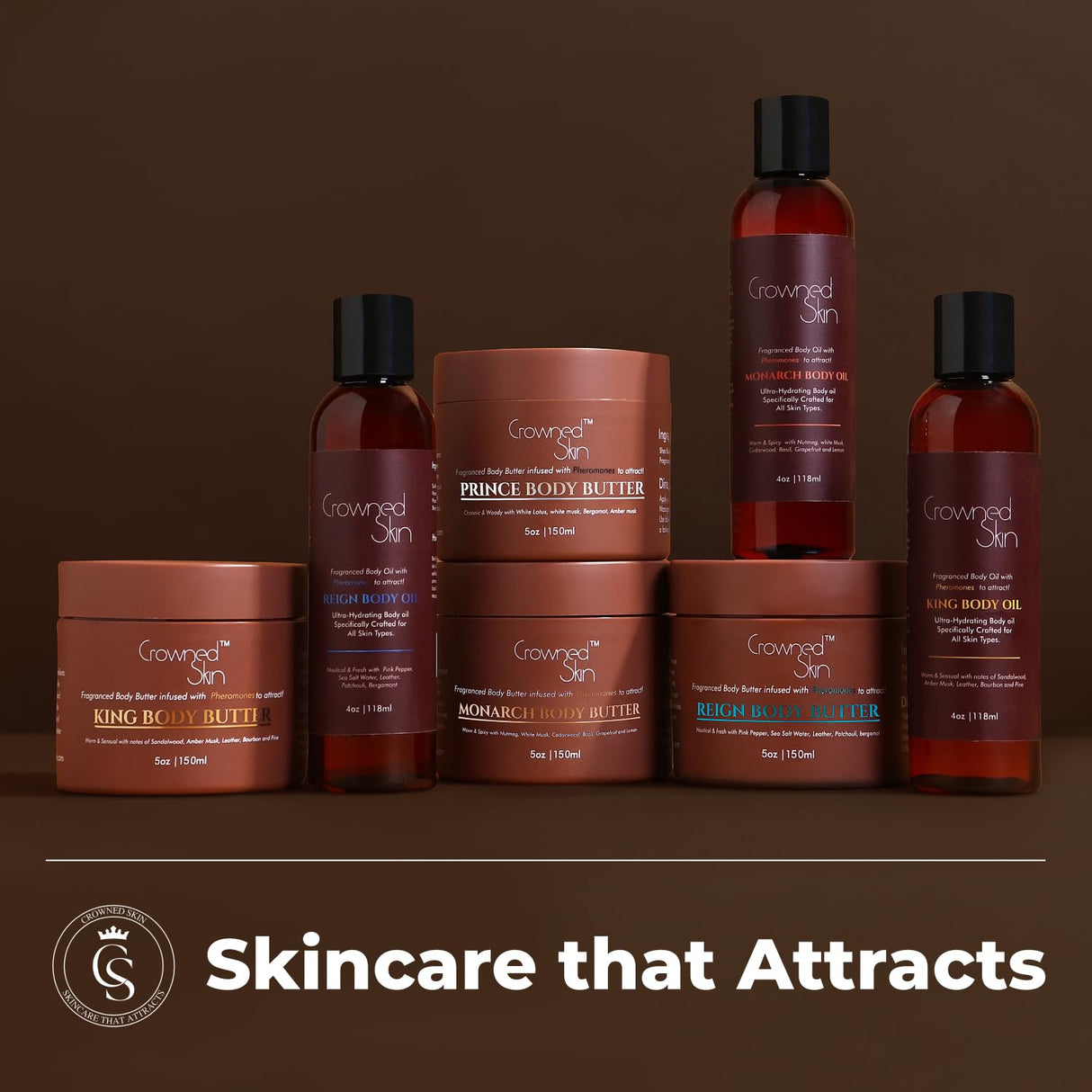Crowned Skin King Cologned Body Butter and Body Oil Bundle | Warm and Sensual Sandalwood & Leather Scent | Infused with Organic Shea & Mango Butters | Moisturizing Formula with All-Day Fragrance