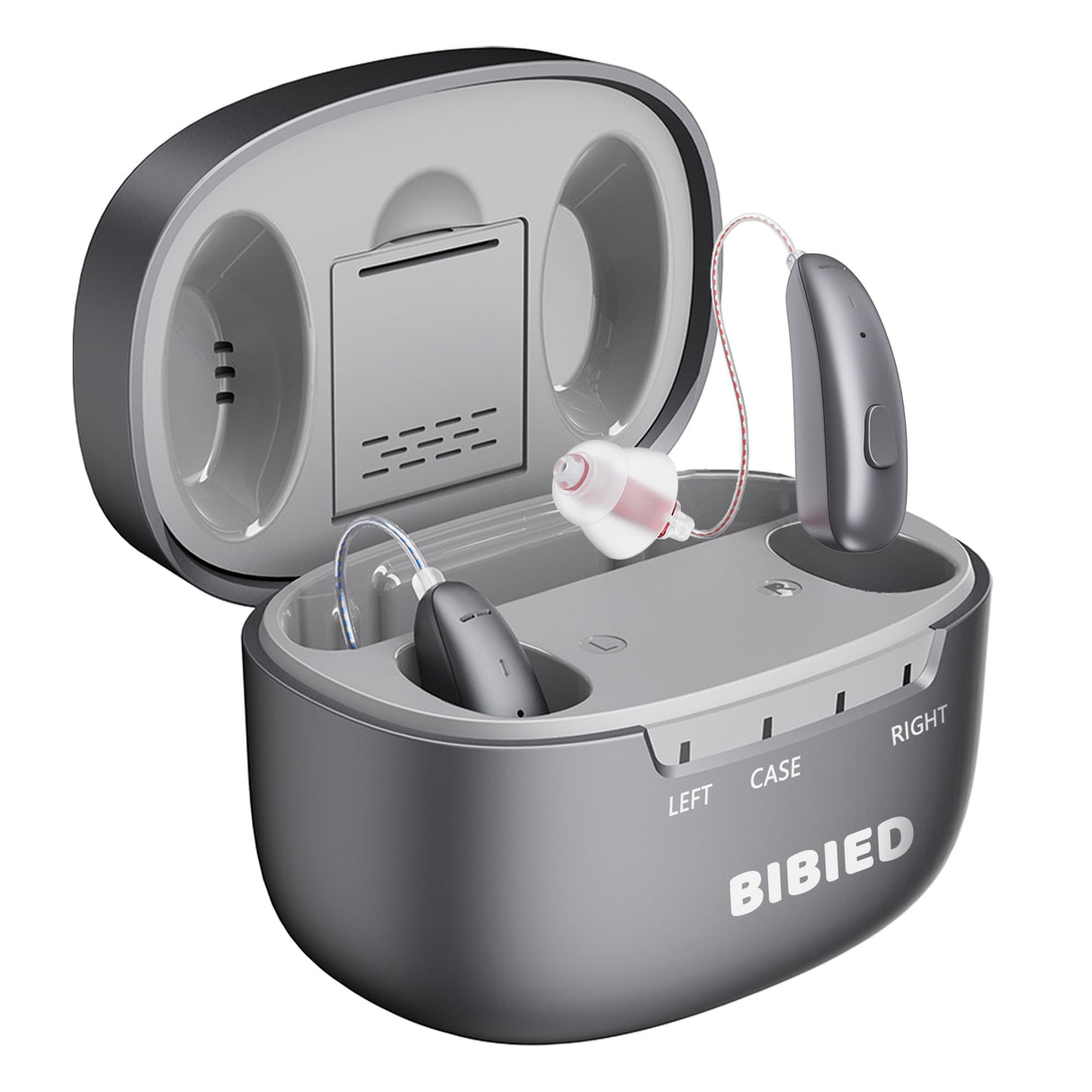 BIBIED OTC Hearing Aids – Rechargeable Hearing Aids for Seniors & Adult with Smart Noise Reduction, Superior Sound, Self-Fit, Nearly Invisible, for Mild to Moderate Hearing Loss (Grey)