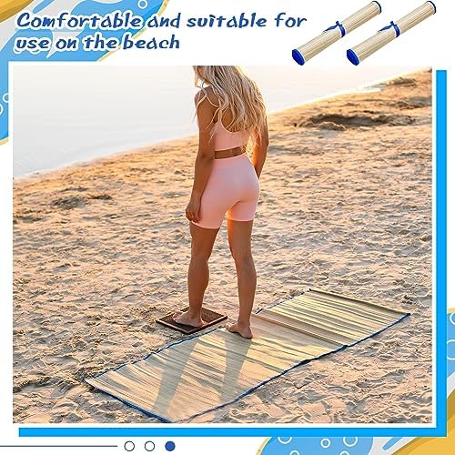 Qunclay 4 Packs Straw Beach Mat Waterproof Non Slip Straw Mat Foldable Lightweight Picnic Mat with Trim for Camping Sunbathing Picnic Floor Yoga