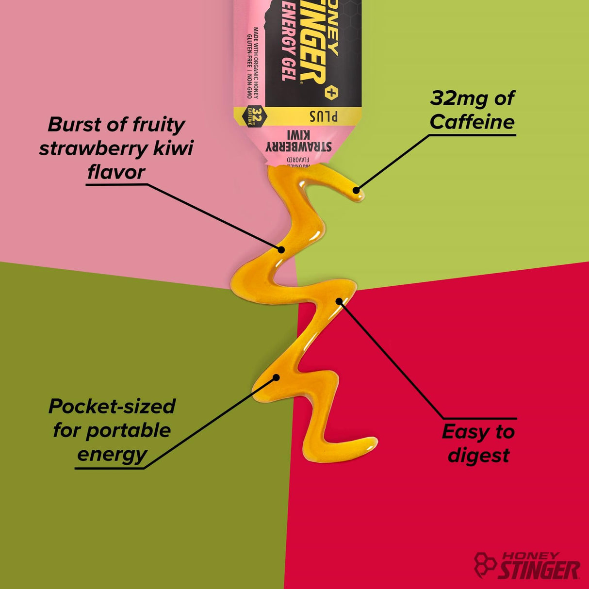 Honey Stinger Strawberry Kiwi Energy Gel, Caffeinated & Gluten Free with Organic Honey, for Exercise, Running and Performance, Sports Nutrition for Home & Gym, Pre and Mid Workout, 24 Pack