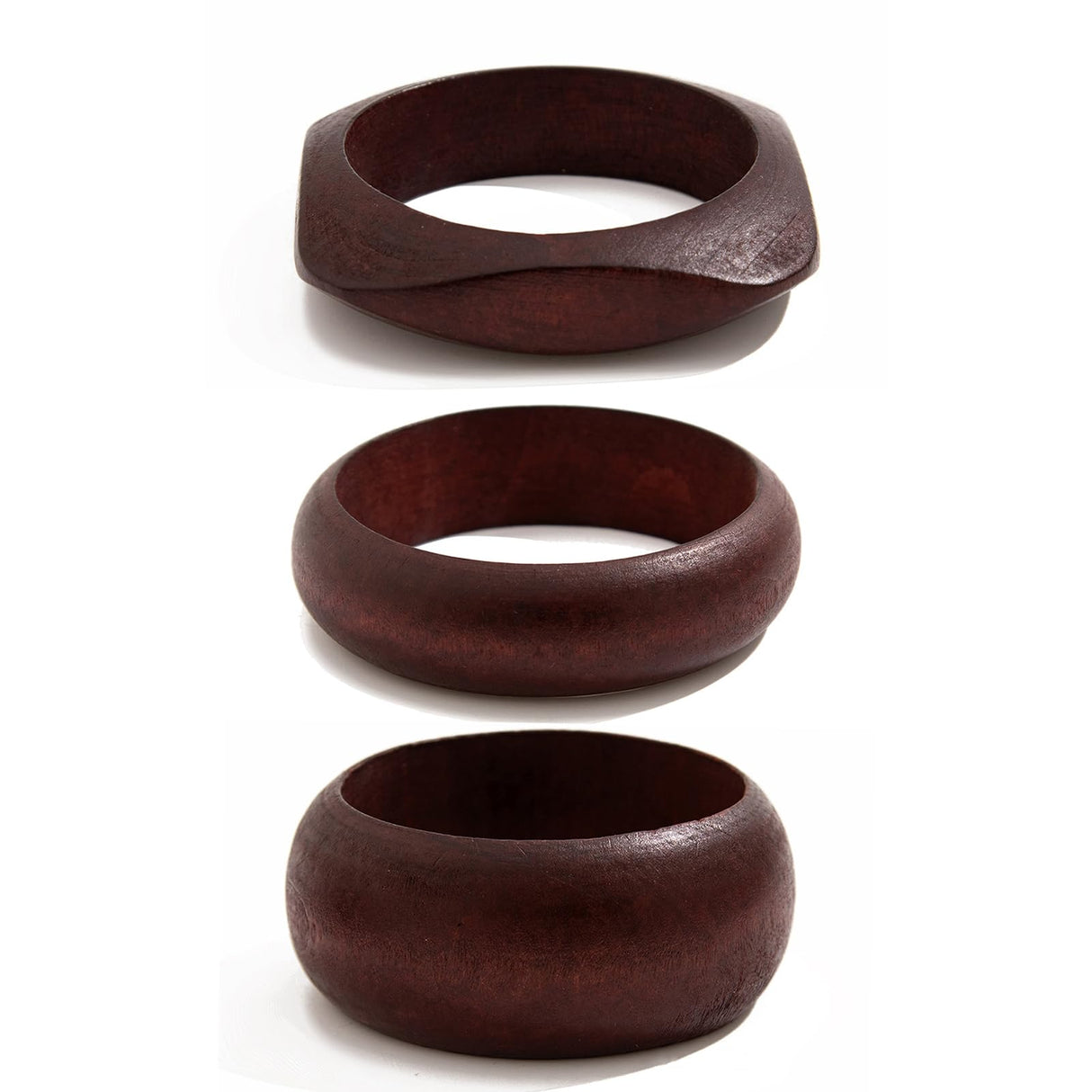 Hclian 3 Pcs Dark Brown Wooden Bangles Bracelets Set Chunky Stackable Statement Bracelets for Women Wide Irregular Geometric Bangles Jewelry Gift