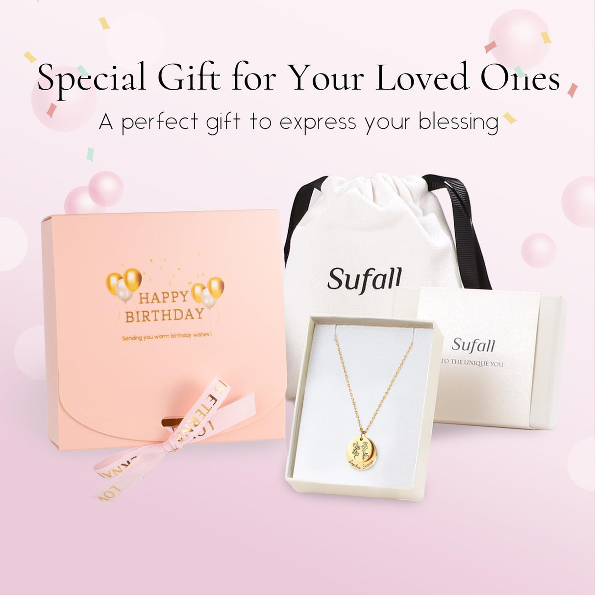 sufall Personalized Name Necklace with Birth Flower – Custom Engraved Jewelry for Women, Mom, Grandma | Christmas, Birthday, Mother’s Day Gift