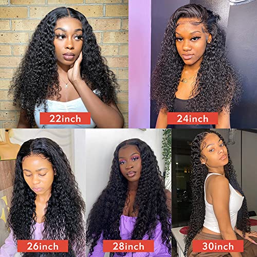 Lace Front Wigs Human Hair Water Wave Brazilian Virgin Hair 180% Density 4X4 Water Curly Lace Closure Human Hair Wigs for Black Women Glueless Wigs with Baby Hair Natural Color 22 Inch Water Wave Wig