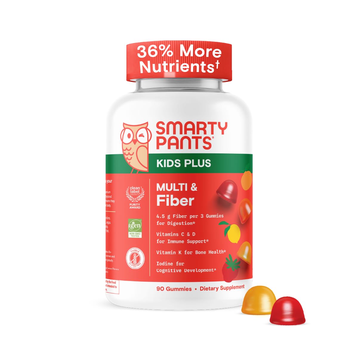 SmartyPants Kids Multivitamin & Fiber Gummies: Prebiotic Fiber to Support Kids Digestion with Vitamin D3, C, Vitamin B12, B6, A, Zinc, Biotin, Folate, Three Fruit Flavors, 90 Count (30 Day Supply)