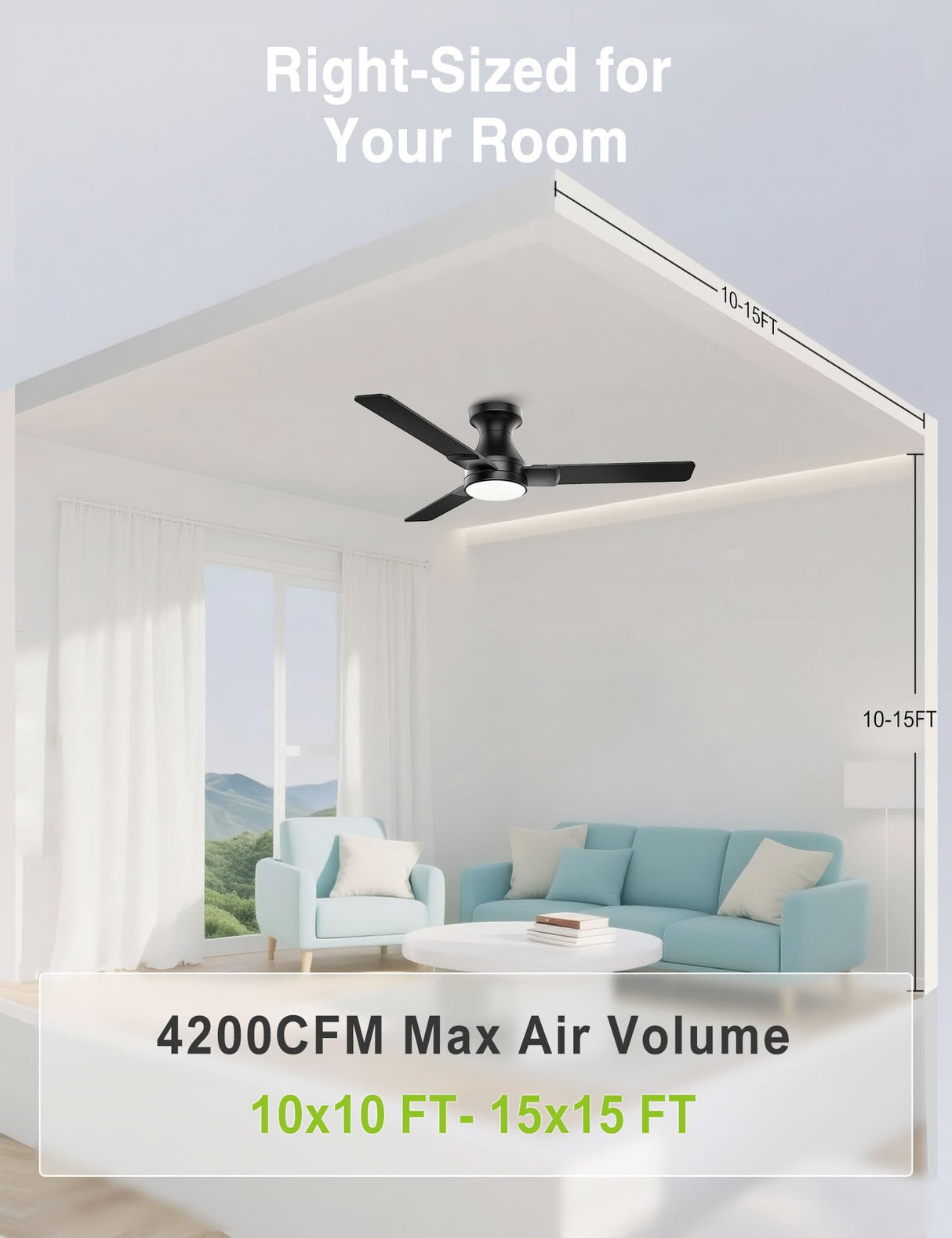 DAMINY 42 inch Ceiling Fans with Lights,3 Blades,3CCT, Low Profile Ceiling Fan with Light and Remote Control,Ceiling Fan for Bedroom, Kitchen,Indoor/Outdoor Use,Flush Mount-Black