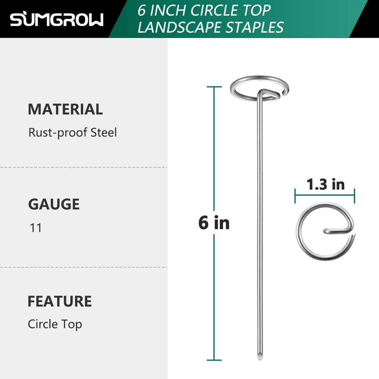 SUMGROW 240 Pack 6-inch, Landscape Staples, Fabric Pins, Weed Barrier Stakes, Circle Top Galvanized Steel Spikes for Securing Outdoor Tent, Ground Sheets, Fleece, Edging, Lawn Turf, Decorations
