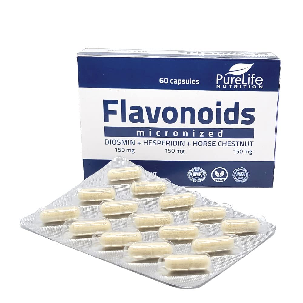 Flavonoids for 60 days Helps to Support Healthy Circulation, Veins, Capillaries, and Lymphatic Drainage- Micronized Diosmin 150mg + Hesperidin 150mg + Horse Chestnut150 mg- GMP Certificate, vegan