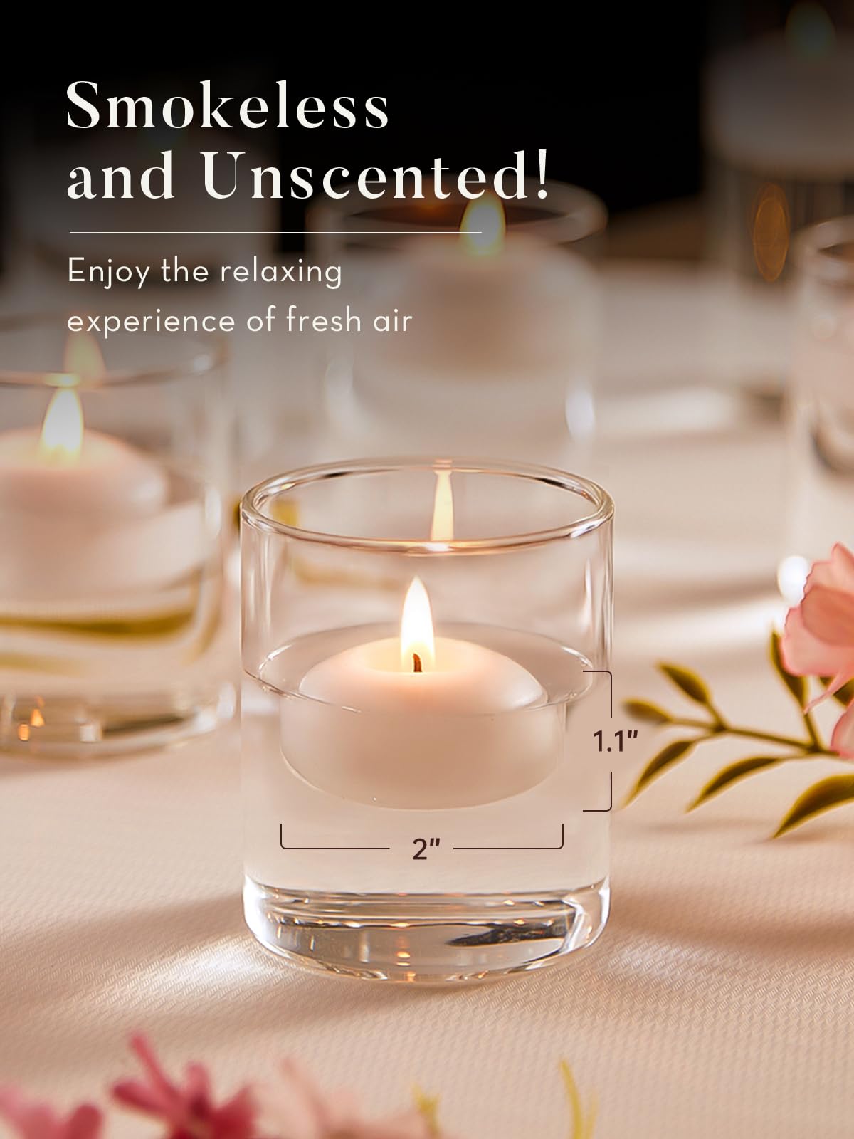 Ashlux White Floating Candles 2 inch, 24 Pack Floating Candles 5-6 Hours Long Burning, Unscented Floating Candle for Centerpieces, Wedding, Christmas Lights, Romantic Night for Her/Him Set