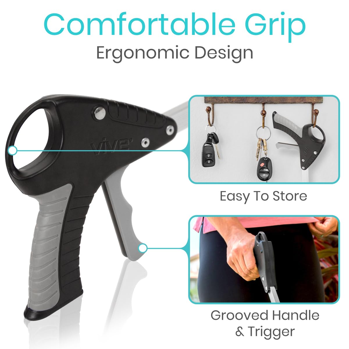 Vive Suction Cup Grabber Reacher 32" (2 Pack) - Elderly Grab It Reaching Pickup Tool Heavy Duty for Seniors - Trash, Sticks, Litter Picker Upper - Extra Long Reach Handle & Handy Extension Arm Claw