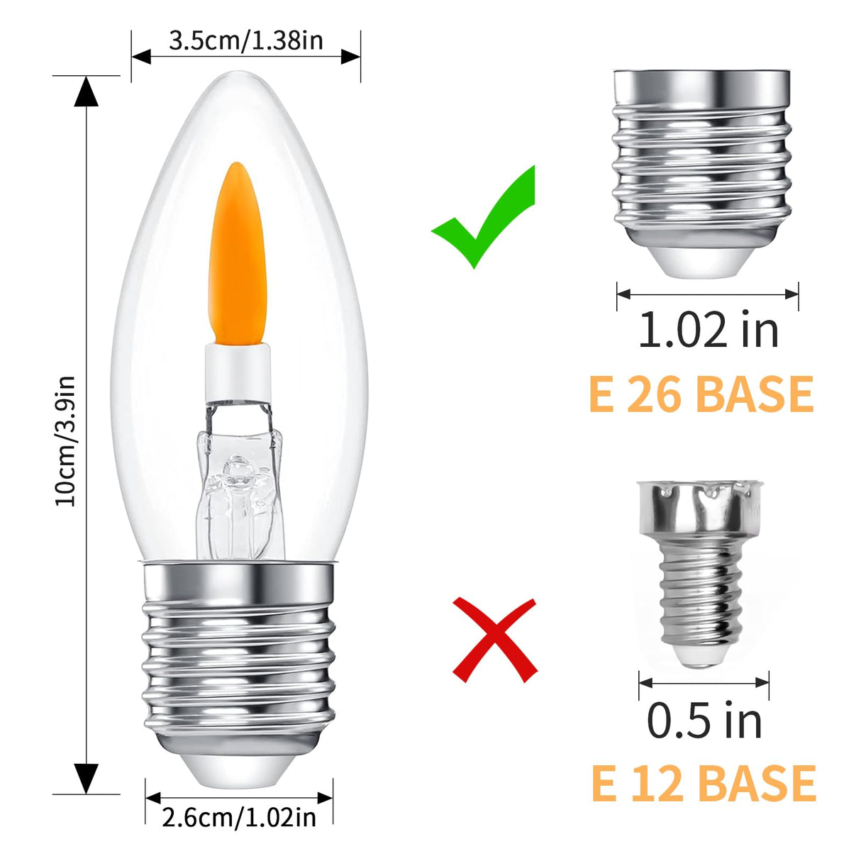 C35E26 Flame Bulbs 6-Pack - Standard Medium Base (E26, Not Candelabra E12), 2 Mode Flickering LED 1800K, Non-Dimmable for Halloween/Christmas Porch & Home Decor