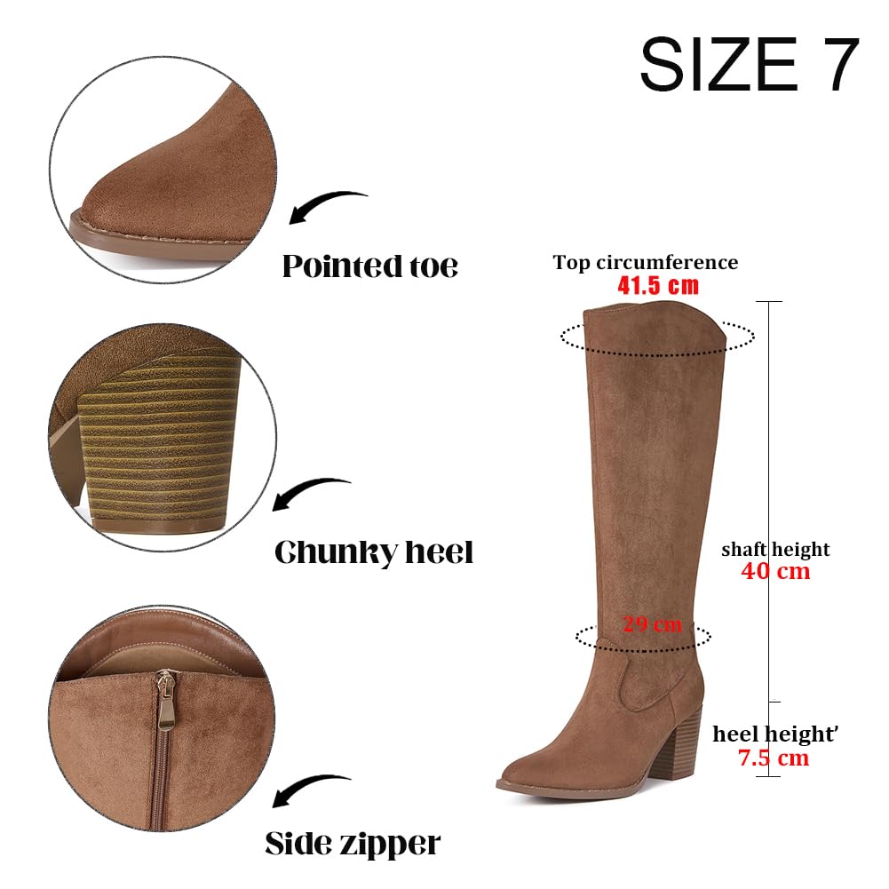MeiLuSi Fall Boots for Women 2025, Knee High Tall Suede Boots Brown Slouchy Shoes Fashion Long Christmas Shoes Chunky High Heel Size 8 tan