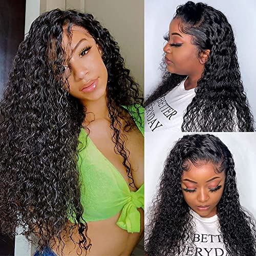 Lace Front Wigs Human Hair Water Wave Brazilian Virgin Hair 180% Density 4X4 Water Curly Lace Closure Human Hair Wigs for Black Women Glueless Wigs with Baby Hair Natural Color 22 Inch Water Wave Wig