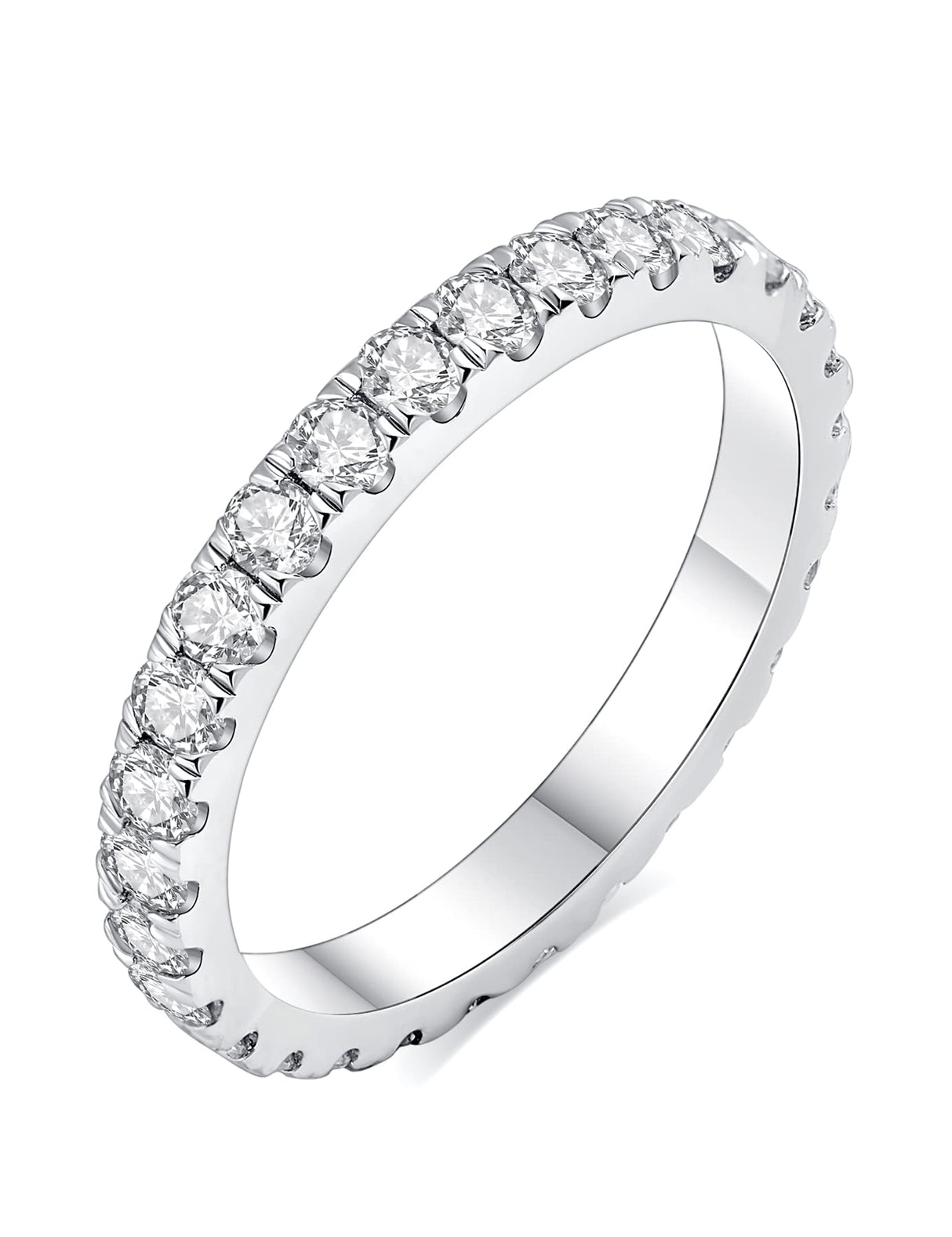 IMOLOVE Moissanite Wedding Band Wedding Rings for Women 925 Sterling Silver Rings with 18K White Gold Plated Eternity Stackable Engagement Ring Anniversary Band Size 6-ET